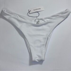 Glassons White Ribbed Bikini Bottom Sz 14 NWT